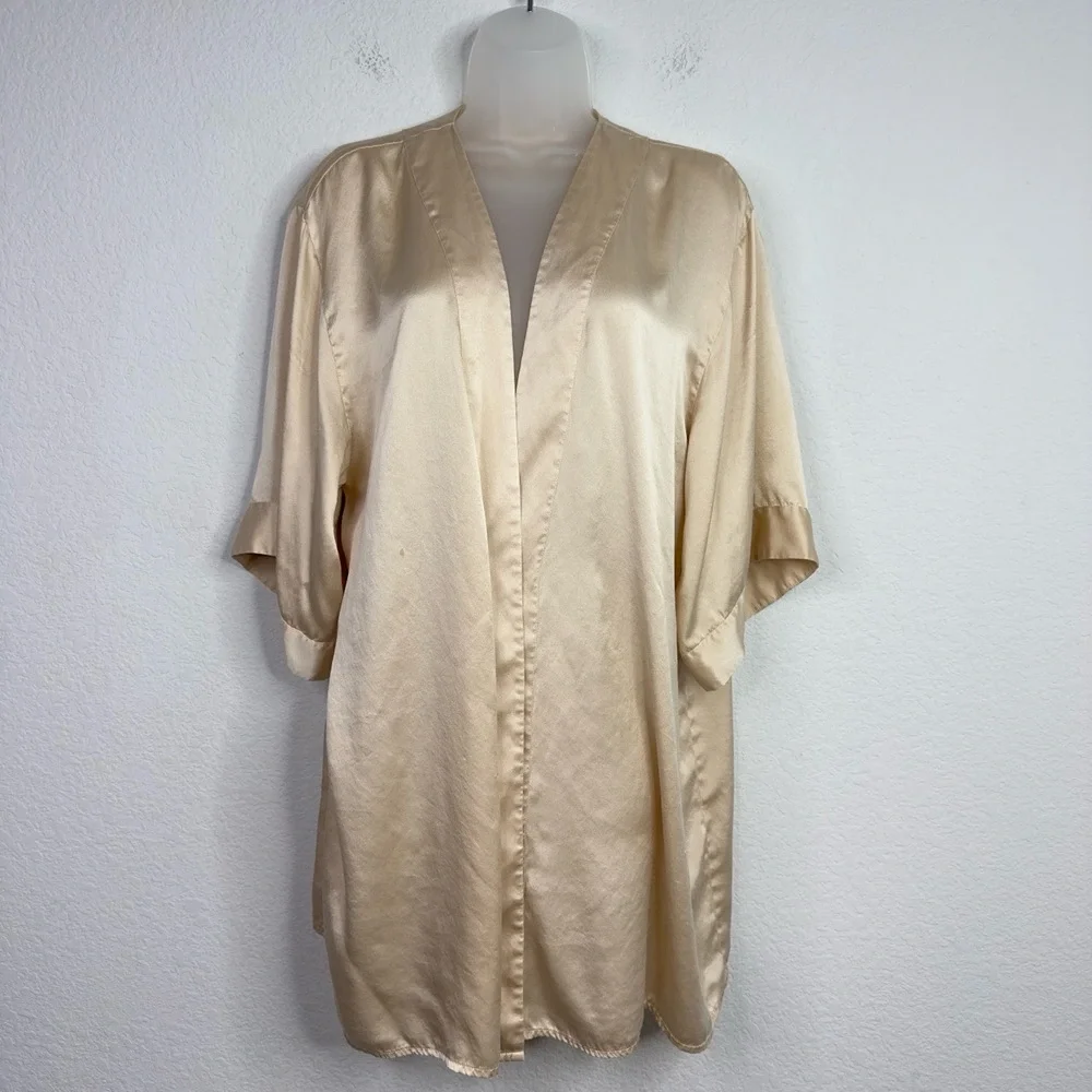 Studio Laperla Robe Womens Size 4 Beige Silk Short Sleeve‎ Romantic Sleepwear